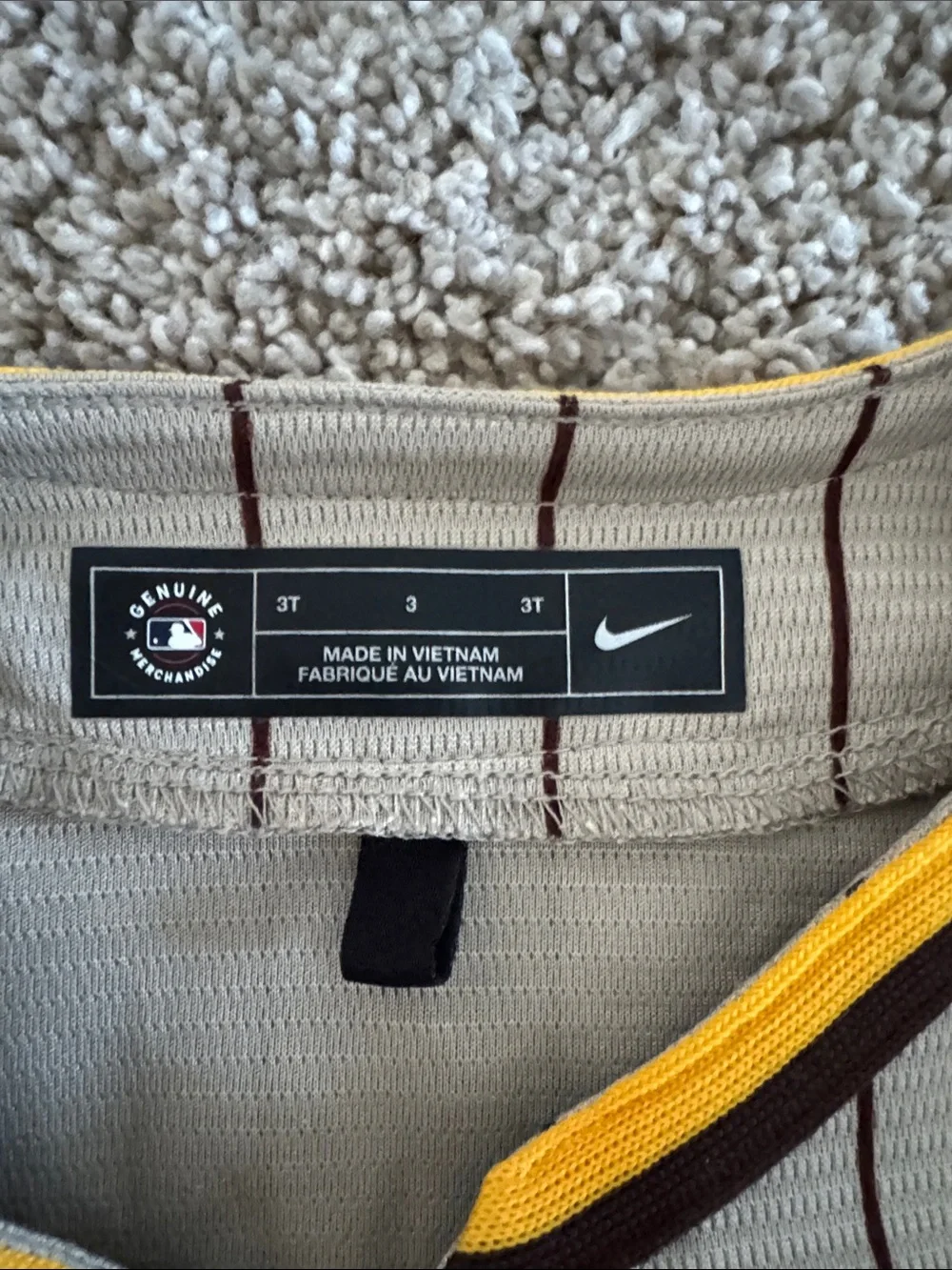 Nike San Diego Kids Baseball Jersey - Khaki, Yellow, Brown